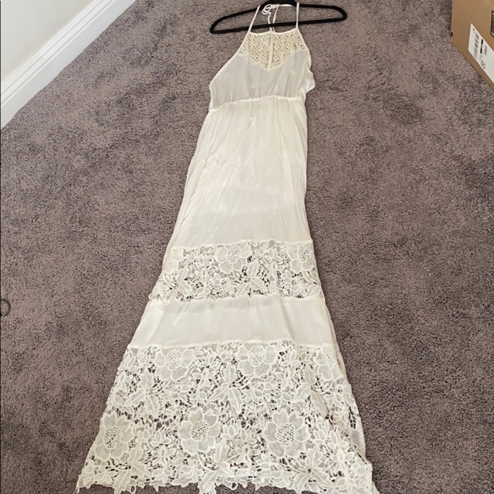 White lace halter maxi dress
